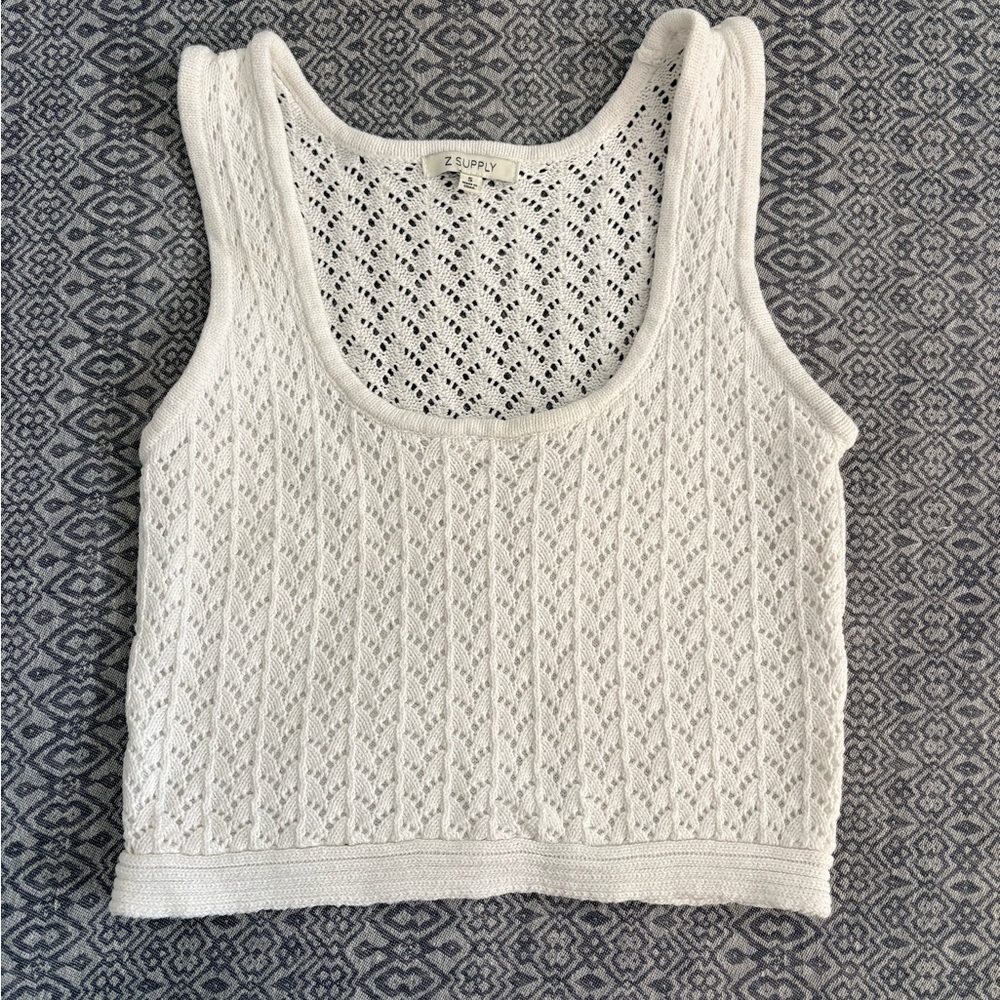 Z Supply White Pointelle Knit Cropped Tank (Small)